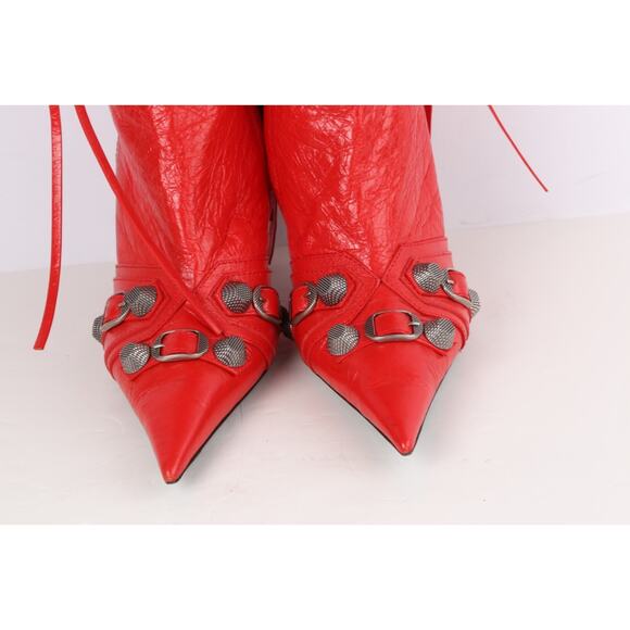 Balenciaga Cagole Boots Red Leather Knee High Pointed Toe Size 37.5 - Picture 4 of 16